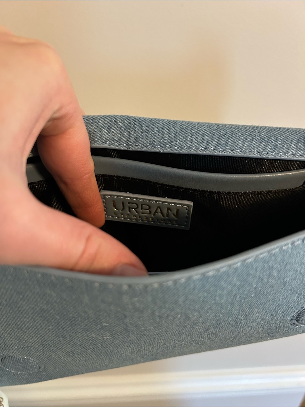 Blue Denim Shoulder Bag with Decorative Charm - Picture 4 of 6